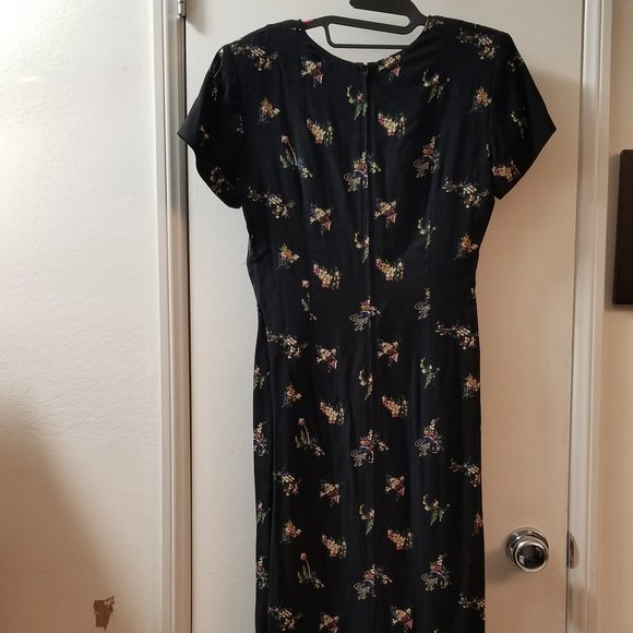Vintage 90's dress with belt short sleeve petite challis - Picture 4 of 6